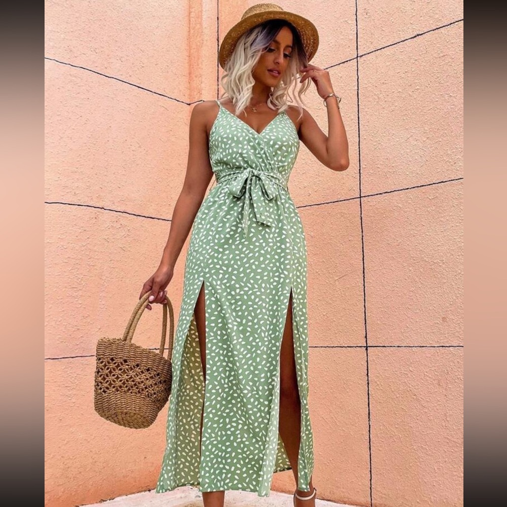 Mint Green Dress with White Dots